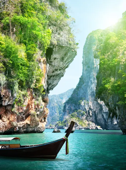 Thai Long Boat And Rocks On Railay Beach In Krabi, Thailand Shutterstock 125319602