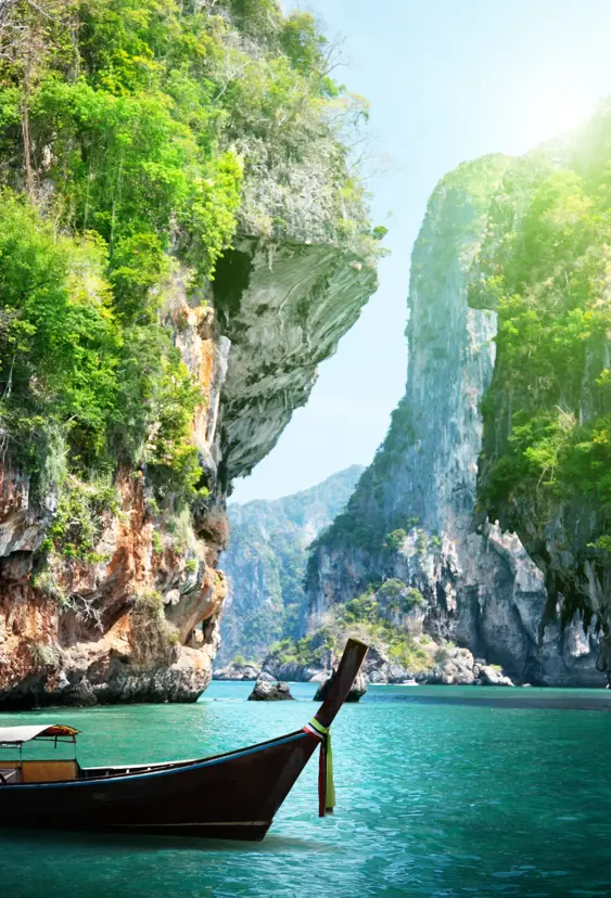 Thai Long Boat And Rocks On Railay Beach In Krabi, Thailand Shutterstock 125319602