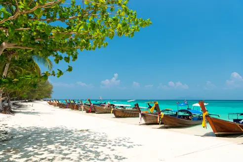 White Sand Beach Of Bamboo Island View, Phi Phi, Thailand Gettyimages 614650426