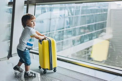 Little Boy With Yellow Suitcase At Empty Airport T 2022 08 01 02 23 08 Utc